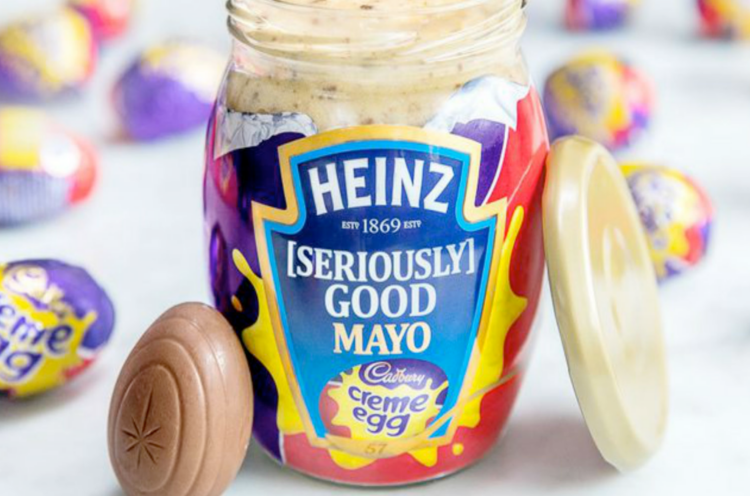 Photo of the ungodly combination of mayo and cadbury creme egg, brought to you by Heinz in a bottle.